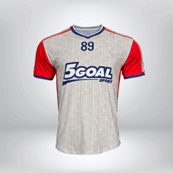 Áo thể thao nam 5GOAL SPORT tay ngắn, phối màu xám – đỏ – xanh navy, in số 89 nổi bật.
