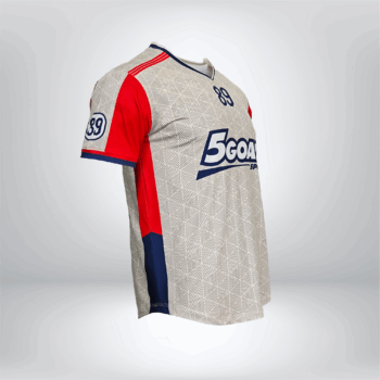 Áo thể thao nam 5GOAL SPORT tay ngắn, phối màu xám – đỏ – xanh navy.