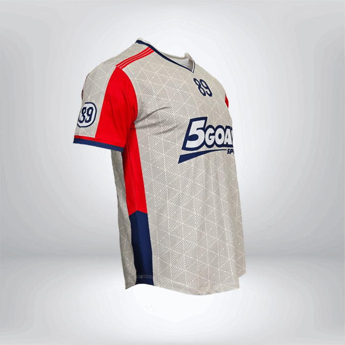 Áo thể thao nam 5GOAL SPORT tay ngắn, phối màu xám – đỏ – xanh navy.