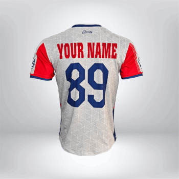 Áo thể thao nam 5GOAL SPORT tay ngắn, phối màu xám – đỏ – xanh navy.