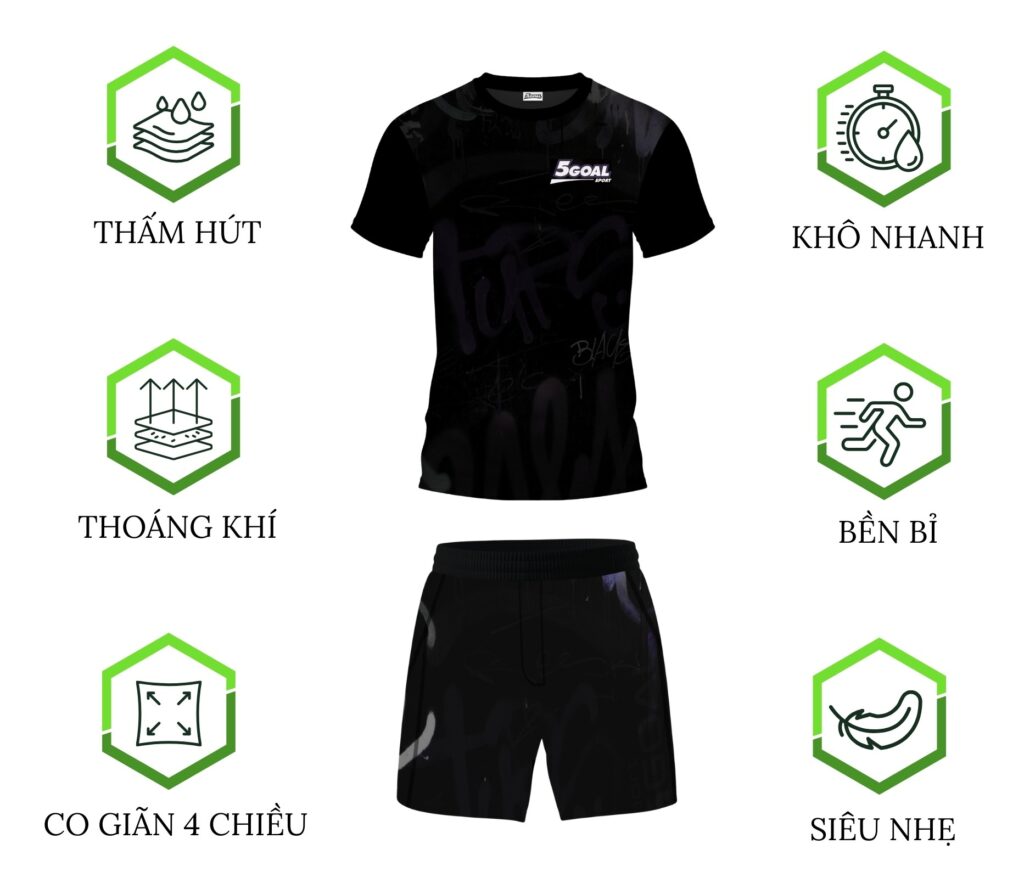 5goal sport đồ tập đen xám